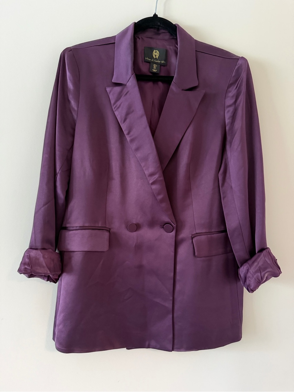 House of Harlow 1960 Plum Satin Double-Breasted Blazer